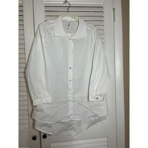 WynneLayers Womens White High-Low Button Down Shirt Poplin Blouse Large 69377